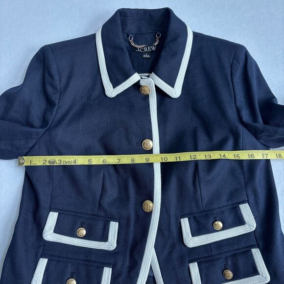 J. Crew Lucie Lady Jacket Women 4 Navy Blue Stretch Linen Blend Preppy Nautical - Picture 8 of 9